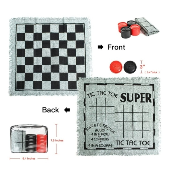 GIANT Checker Board Game Rug with Carrying Bag - Picture 6 of 8
